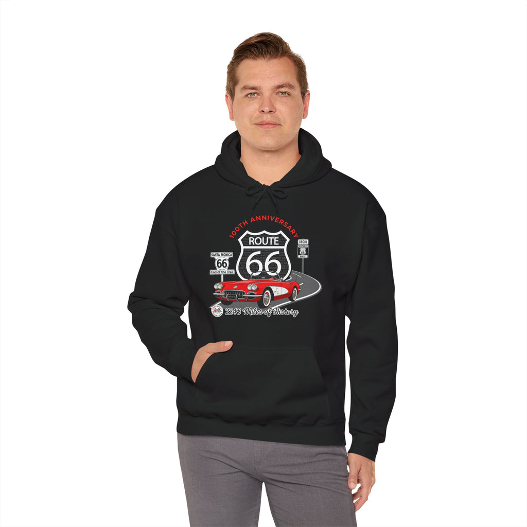 C1 Corvette Route 66 100th Anniversary Hooded Sweatshirt – Legends of the Road, Perfect for the Corvette Fan
