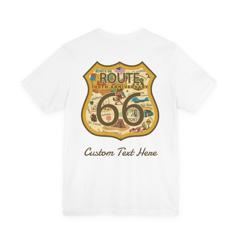 Legends of Route 66 100th Anniversary Landmark Shield Design Cotton Front and Back Printed Personalized Short Sleeve Tee