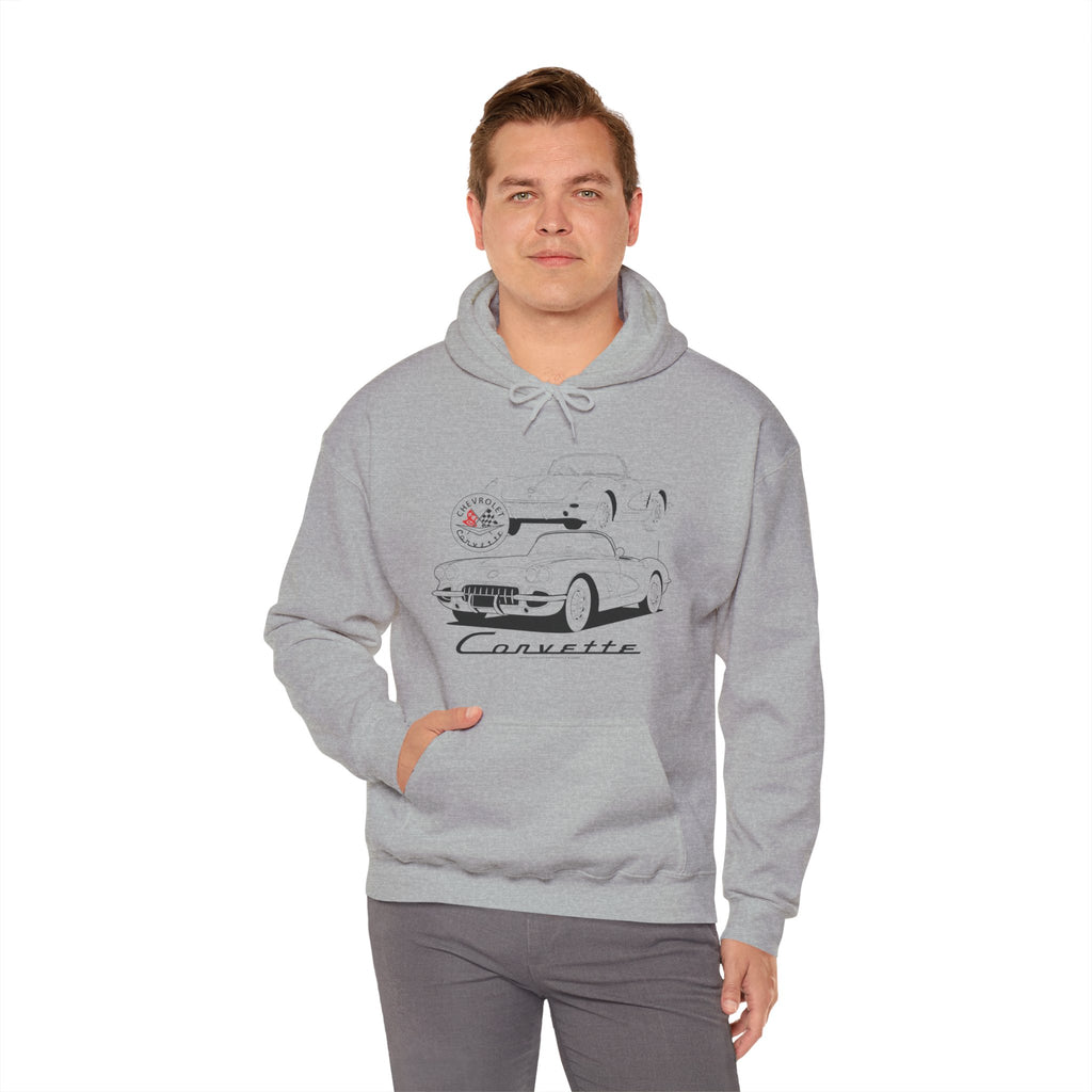 C1 Corvette Monochrome Design Cotton Blend Hooded Sweatshirt – Legends of the Road, Perfect for the Corvette Fan