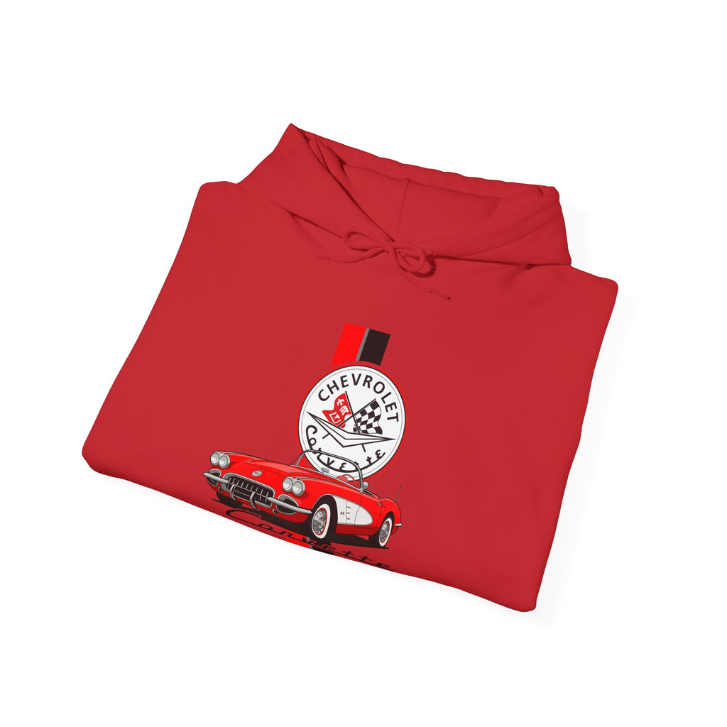 C1 Corvette Vertical Stripe Emblem Cotton Blend Hooded Sweatshirt – Legends of the Road, Perfect for the Corvette Fan