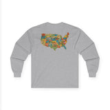 Legends of Route 66 100th Anniversary USA Map Cotton Front and Back Printed Tee - Long Sleeve