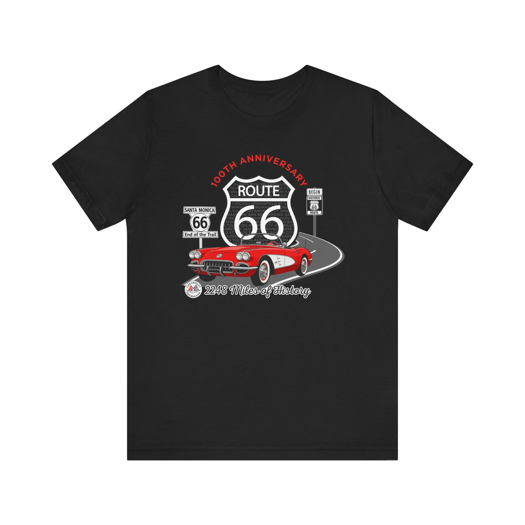 C1 Corvette Route 66 100th Anniversary Short Sleeve Tee – Legends of the Road, Perfect for the Corvette Fan