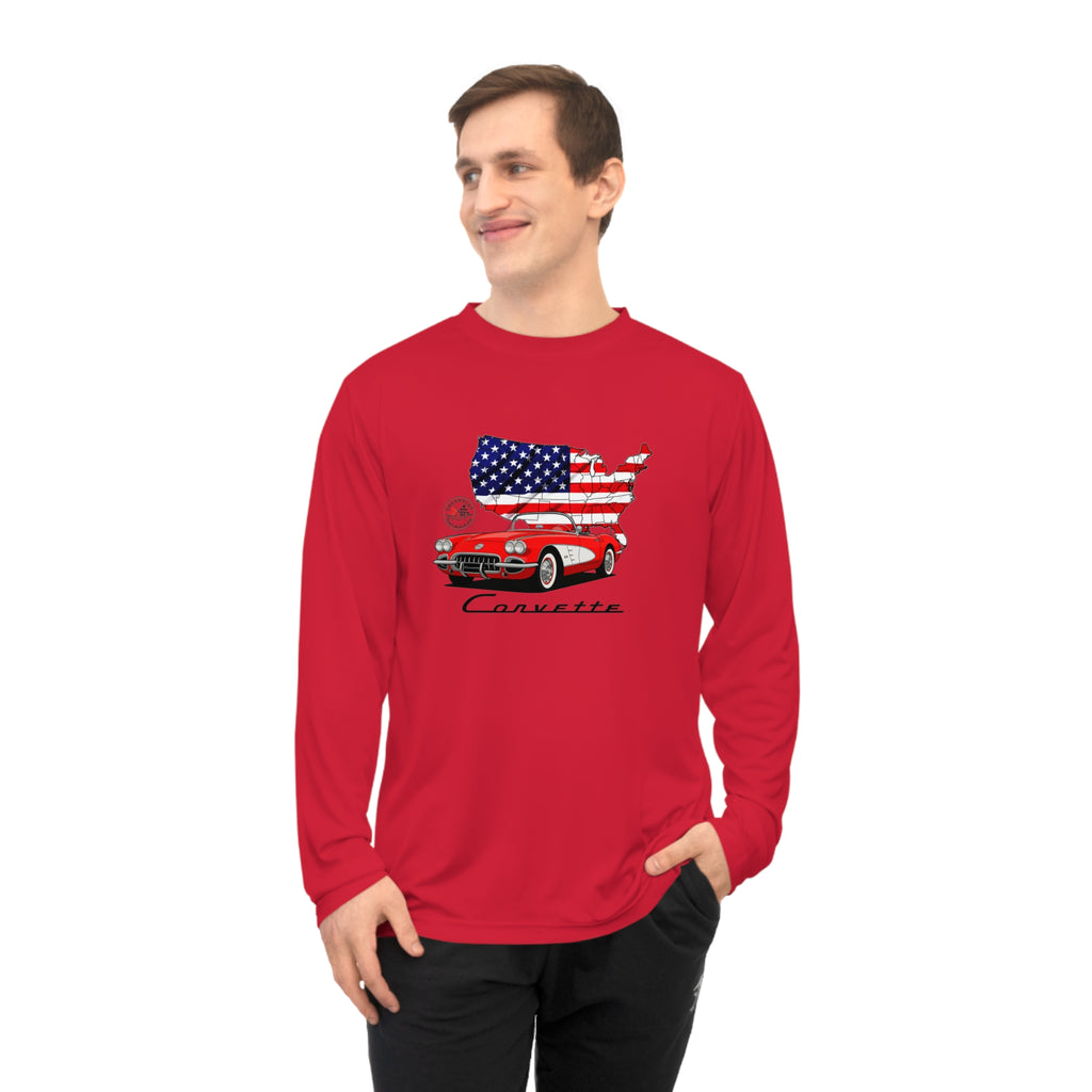 C1 Corvette American Classic Emblem Long Sleeve Performance Tee Shirt – Legends of the Road, Perfect for the Corvette Fan