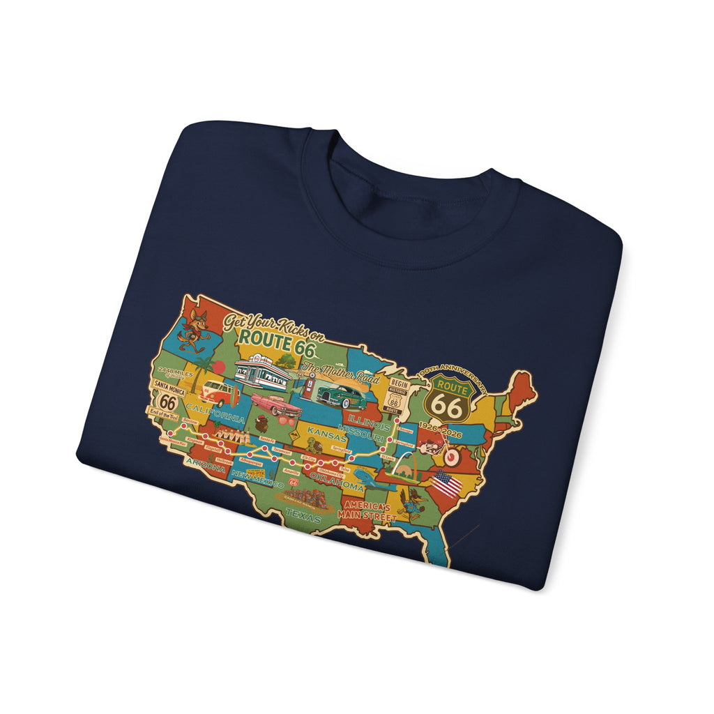 Legends of Route 66 100th Anniversary USA Map Personalized Fleece Crewneck Sweatshirt