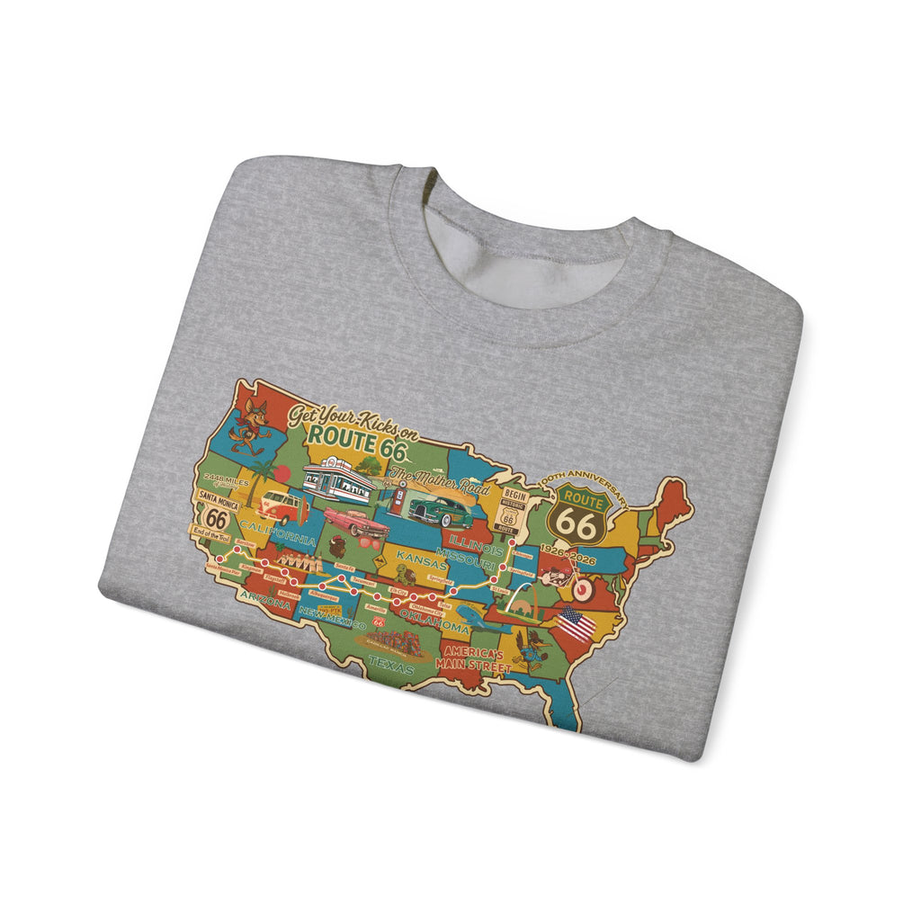 Legends of Route 66 100th Anniversary USA Map Personalized Fleece Crewneck Sweatshirt