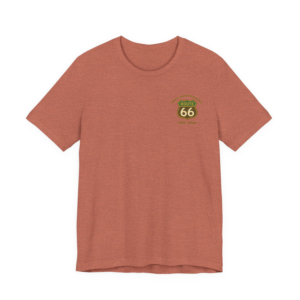 Legends of Route 66 100th Anniversary Landmark Collage Design Cotton Front and Back Printed Short Sleeve Tee