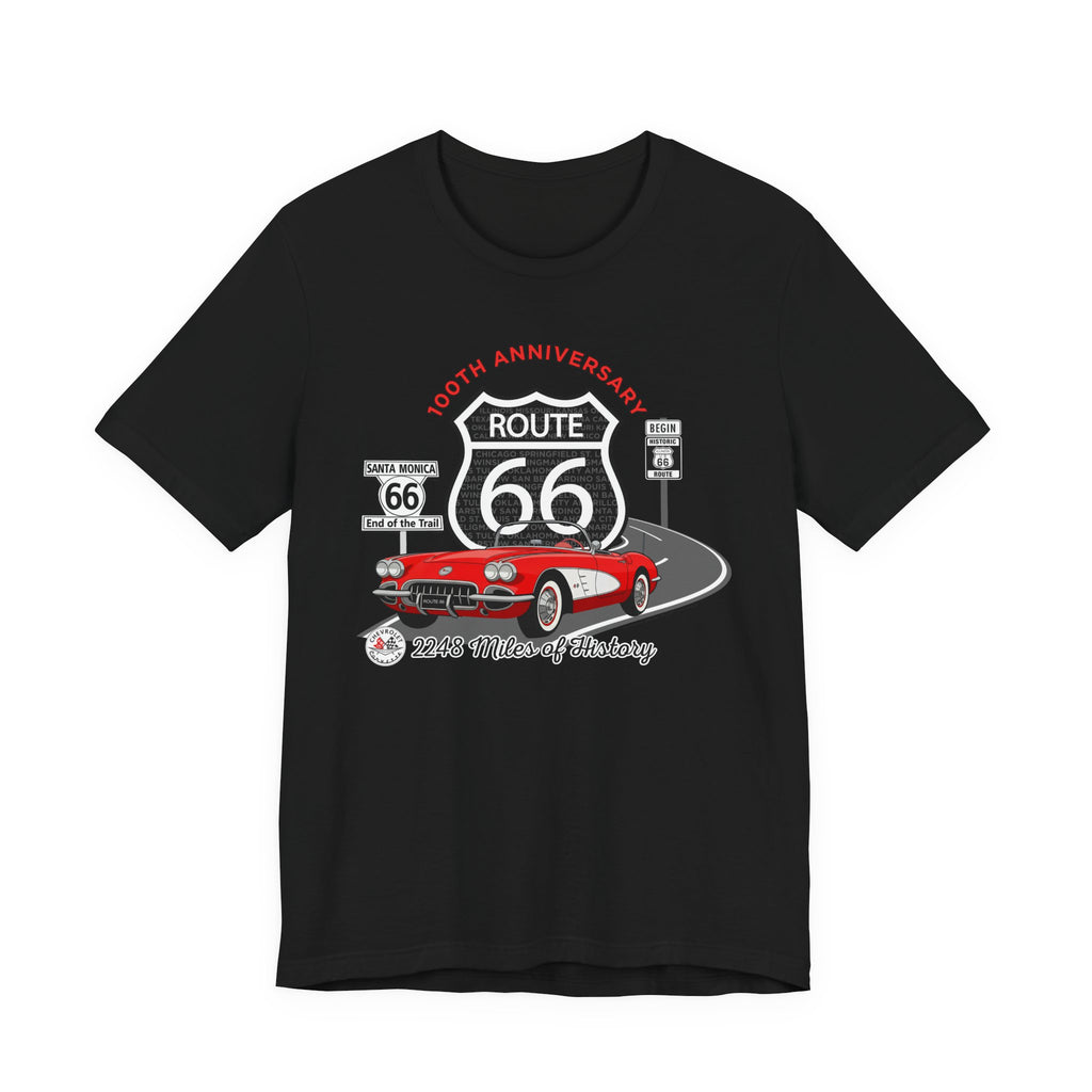 C1 Corvette Route 66 100th Anniversary Short Sleeve Tee – Legends of the Road, Perfect for the Corvette Fan
