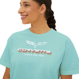 C6 Corvette Repeat Script Personalized Women's Cotton Boxy Tee, Multiple Colors, Chevy Apparel, Gifts