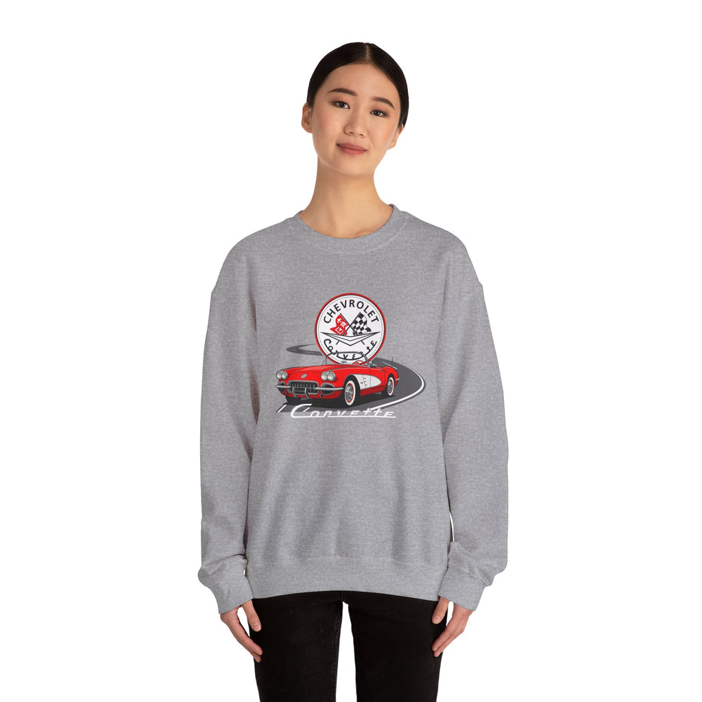 C1 Corvette Emblem & Track Cotton Blend Sweatshirt – Legends of the Road, Perfect for the Corvette Plan