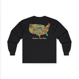 Legends of Route 66 100th Anniversary USA Map Cotton Front and Back Printed Personalized Tee- Long Sleeve