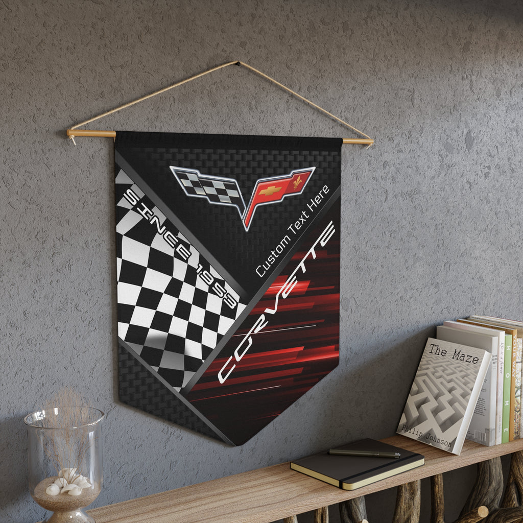 Corvette C6 Personalized Pennant Wall Art Decor with Wooden Dowel, Durable, 18"x21", Customizable Banner