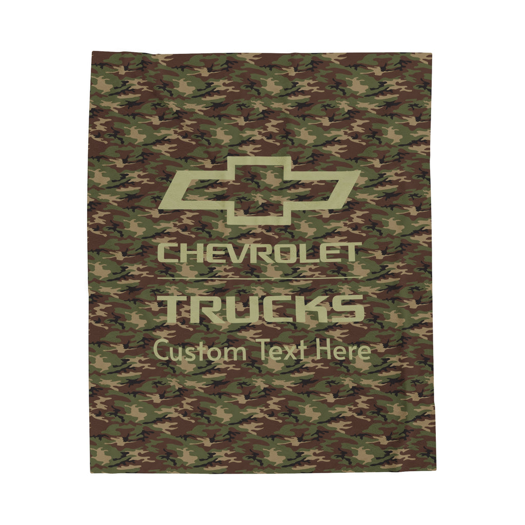 Personalized Chevrolet Trucks Bowtie Camo Velveteen Plush Blanket, Ultra-Soft Medium-Weight 50x60" Blanket with High-Detail One-Sided Print, Ideal Gift for Chevy Truck Enthusiasts, Cozy Home Decor