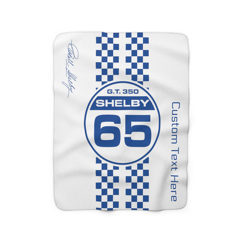 Carroll Shelby 65 Racing Checkers Personalized Decorative White and Blue Sherpa Blanket