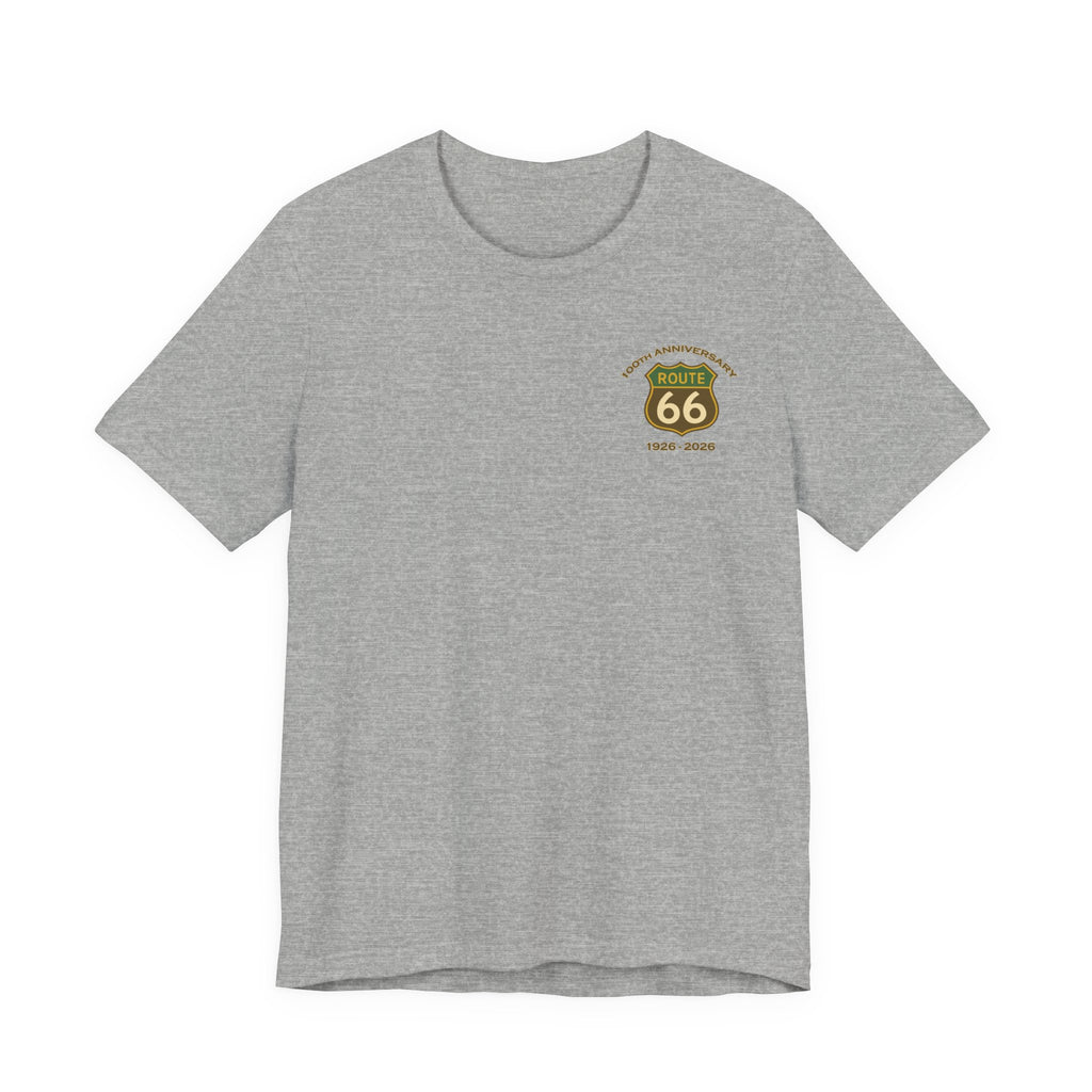 Legends of Route 66 100th Anniversary Landmark Collage Design Cotton Front and Back Printed Short Sleeve Tee