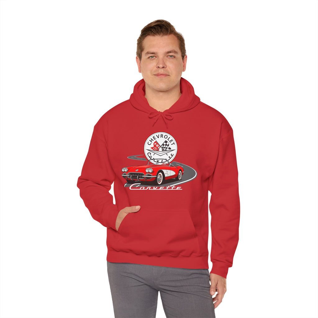 C1 Corvette Emblem & Track Cotton Blend Hooded Sweatshirt – Legends of the Road, Perfect for the Corvette Fan