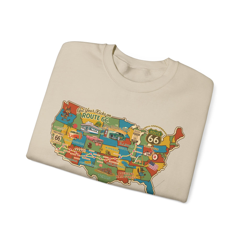 Legends of Route 66 100th Anniversary USA Map Personalized Fleece Crewneck Sweatshirt