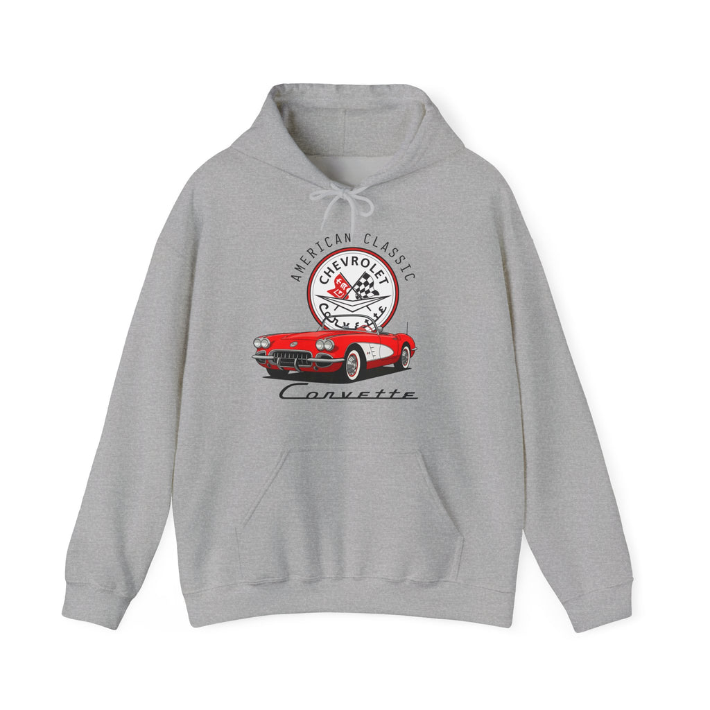 C1 Corvette American Classic Emblem Cotton Blend Hooded Sweatshirt – Legends of the Road, Perfect for the Corvette Fan