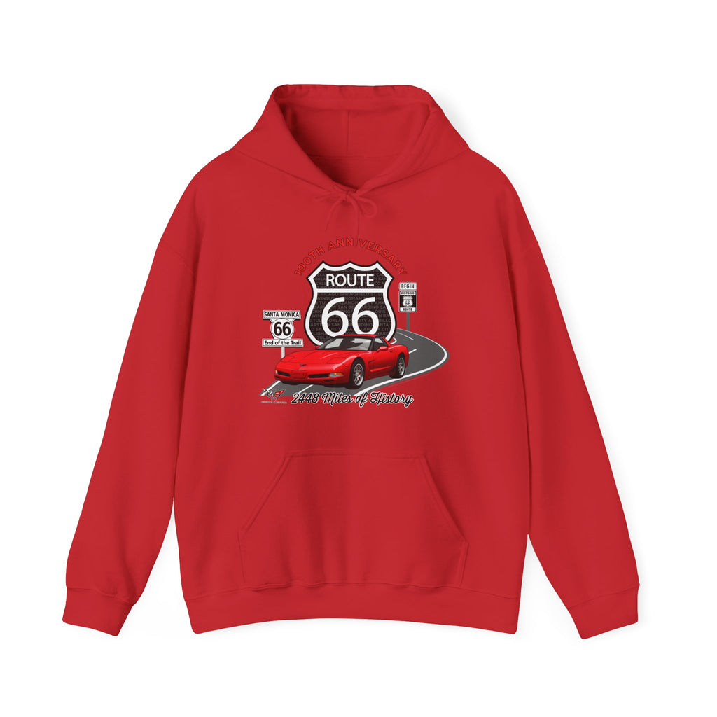 C5 Corvette Route 66 100th Anniversary Hooded Sweatshirt – Legends of the Road, Perfect for the Corvette Fan