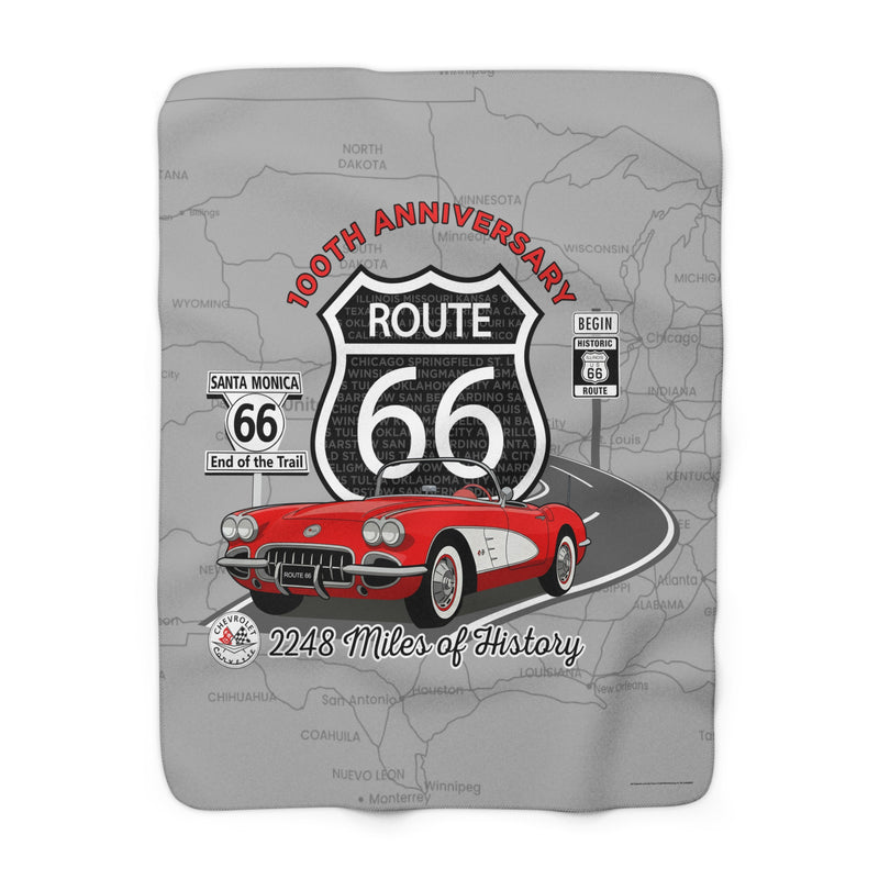 C1 Corvette Route 66 100th Anniversary Sherpa Blanket – Legends of the Road (50" x 60"), Perfect for the Corvette Fan