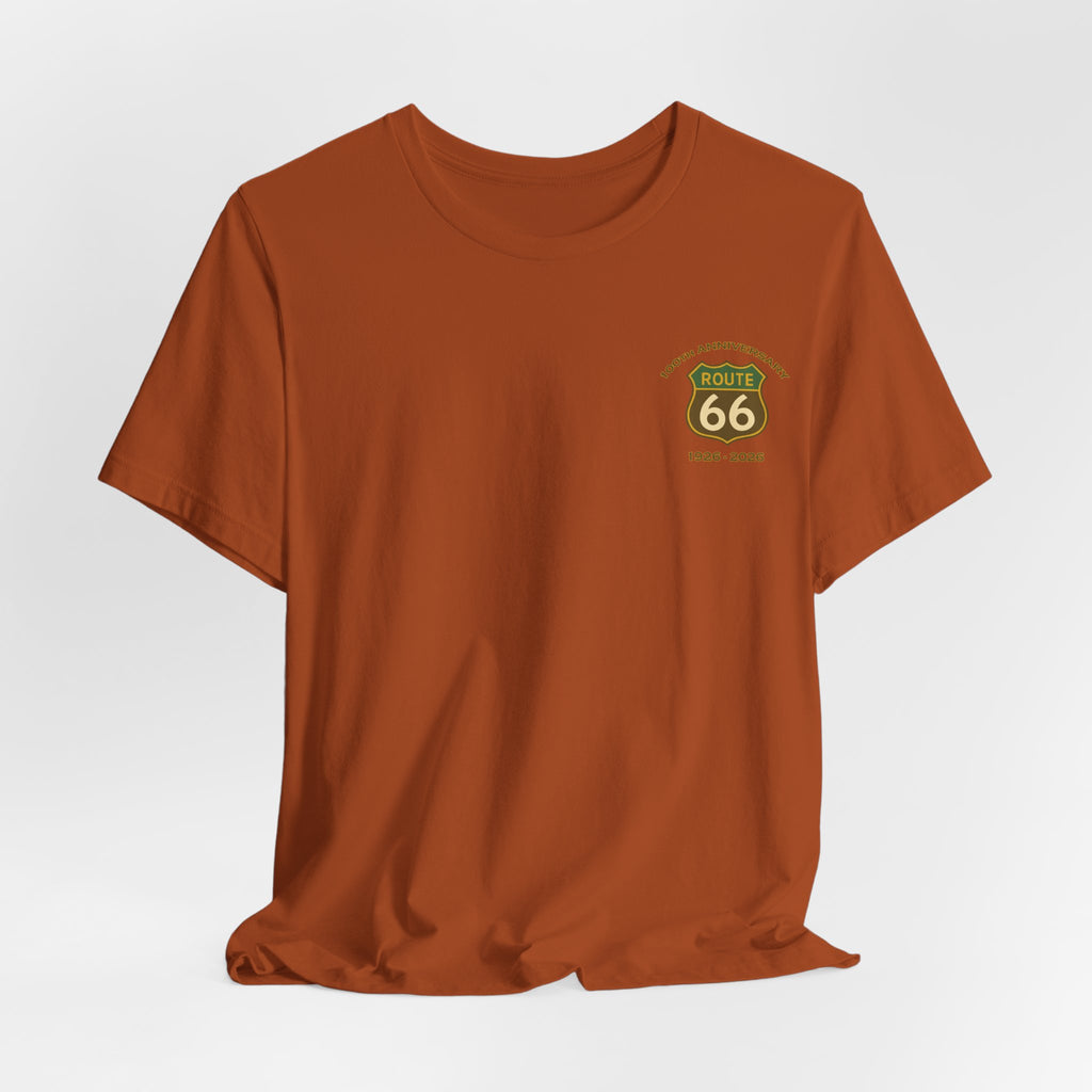 Legends of Route 66 100th Anniversary Landmark Map Design Cotton Front and Back Printed Short Sleeve Tee