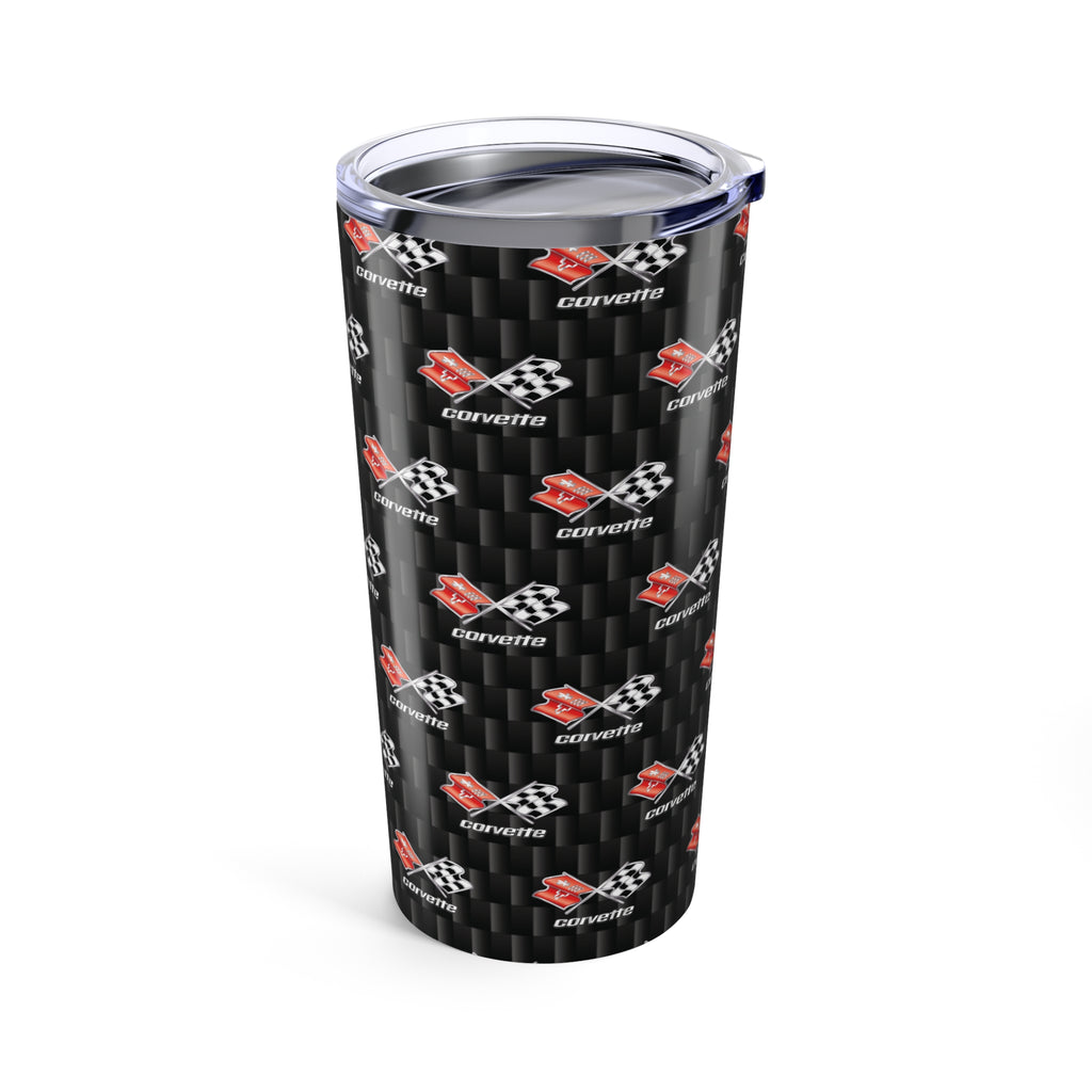 Corvette C3 Logo Repeat Pattern Carbon Tumbler 20oz | Retro Car Lover Travel Cup, Gift for Him, Car Enthusiast, Father's Day, Road Trip