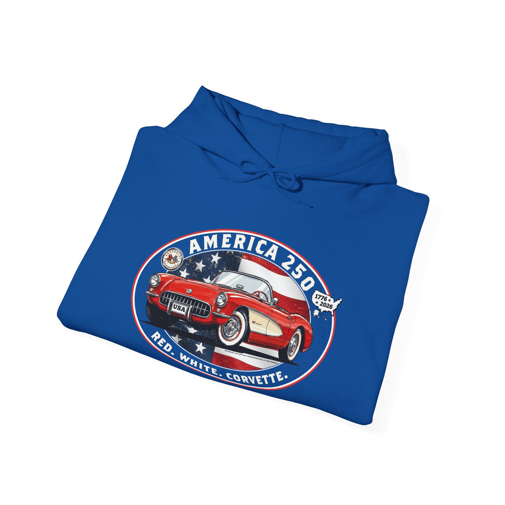 Corvette C1 "Red. White. Corvette." America 250 Oval Pullover Hoodie
