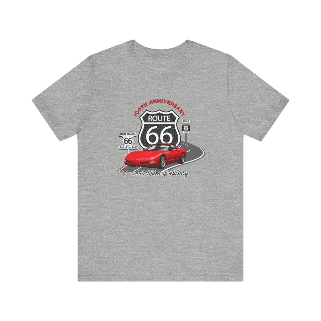 C5 Corvette Route 66 100th Anniversary Short Sleeve Tee – Legends of the Road, Perfect for the Corvette Fan