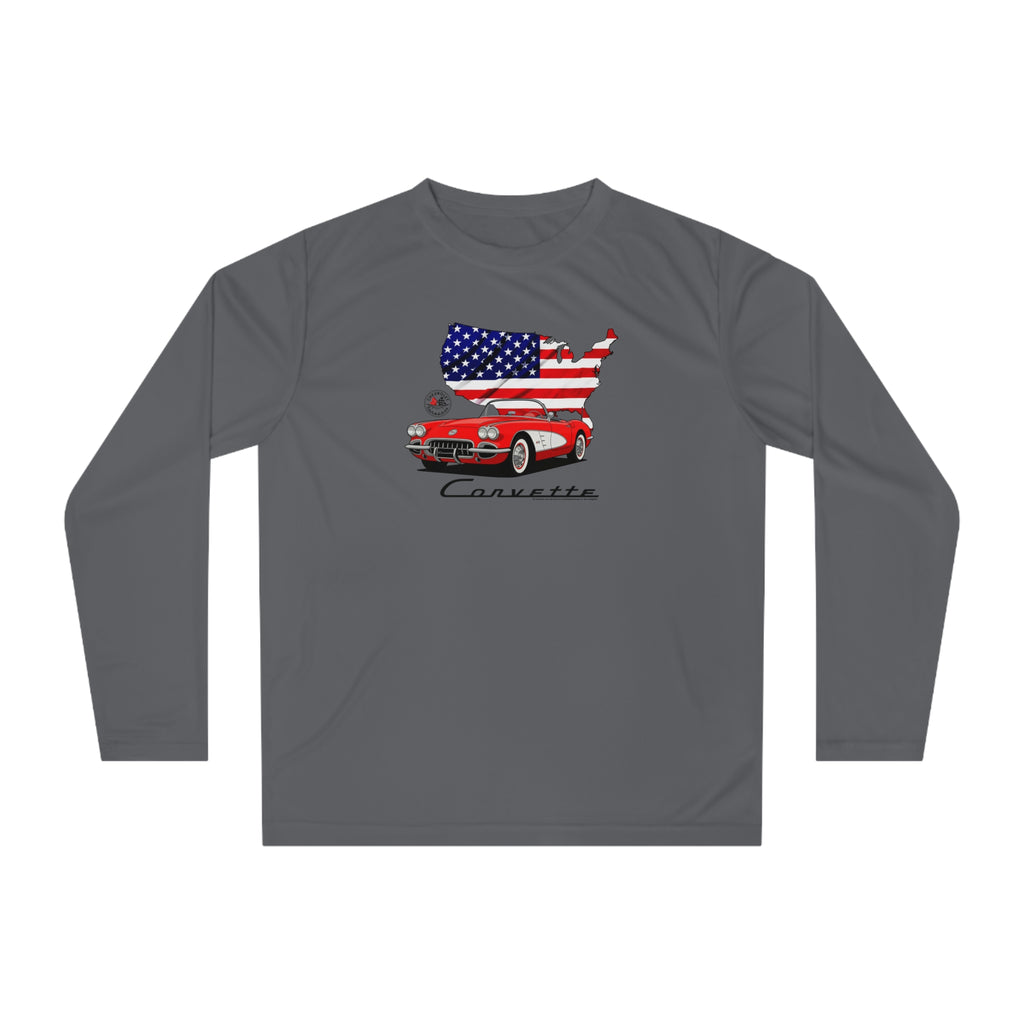 C1 Corvette American Flag Hooded Performance Long Sleeve Tee Legends of the Road – Perfect for the Corvette Fan