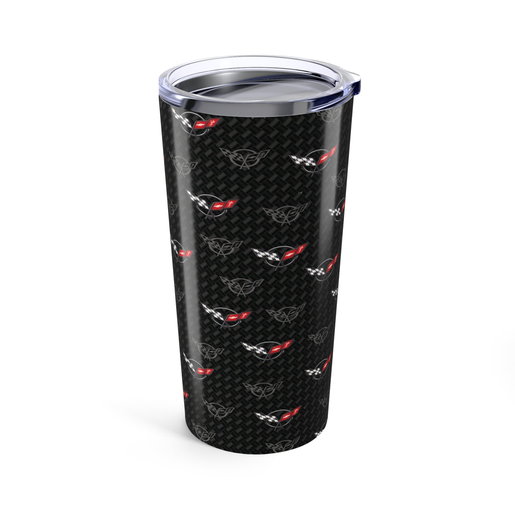 Corvette C5 Logo Toss  Pattern Carbon Tumbler 20oz | Retro Car Lover Travel Cup, Gift for Him, Car Enthusiast, Father's Day, Road Trip