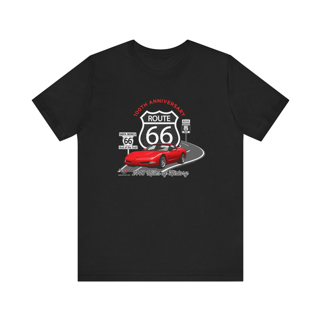 C5 Corvette Route 66 100th Anniversary Short Sleeve Tee – Legends of the Road, Perfect for the Corvette Fan