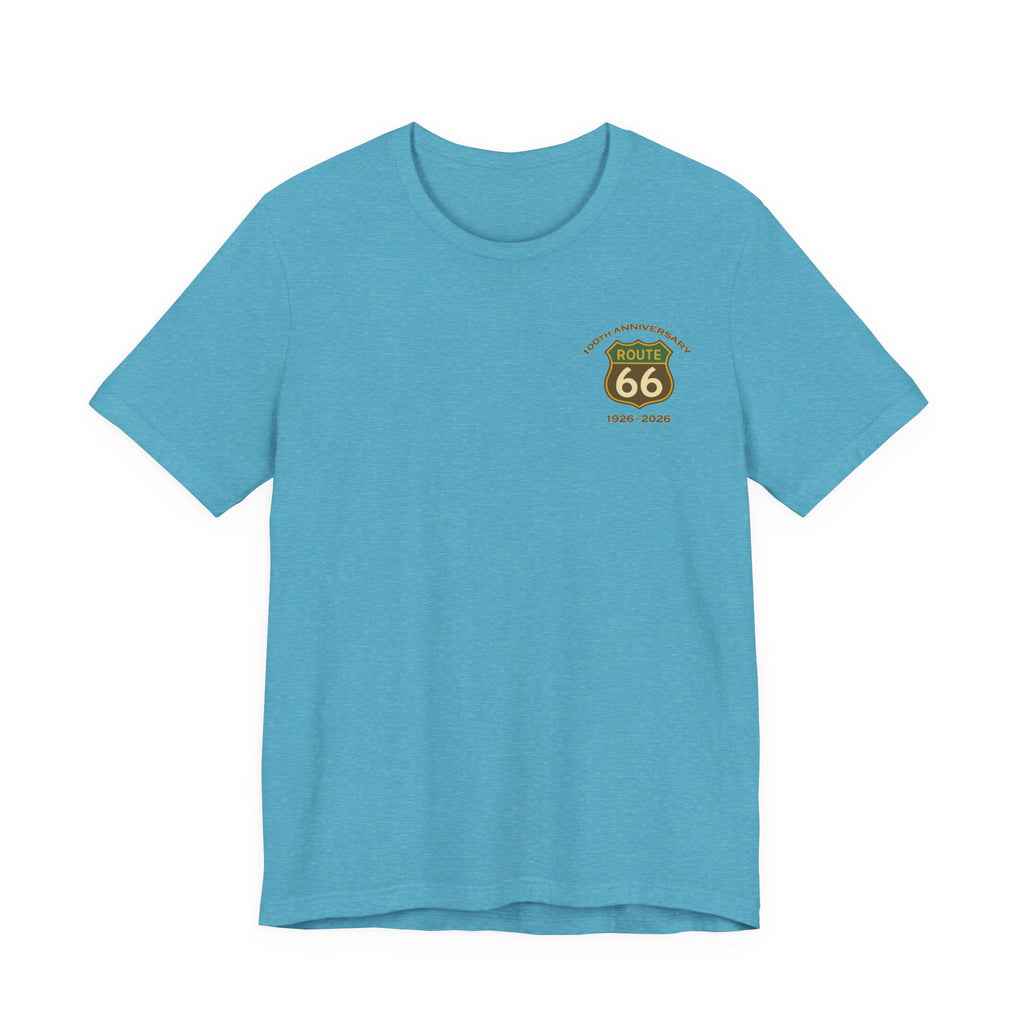Legends of Route 66 100th Anniversary Landmark Collage Design Cotton Front and Back Printed Short Sleeve Tee