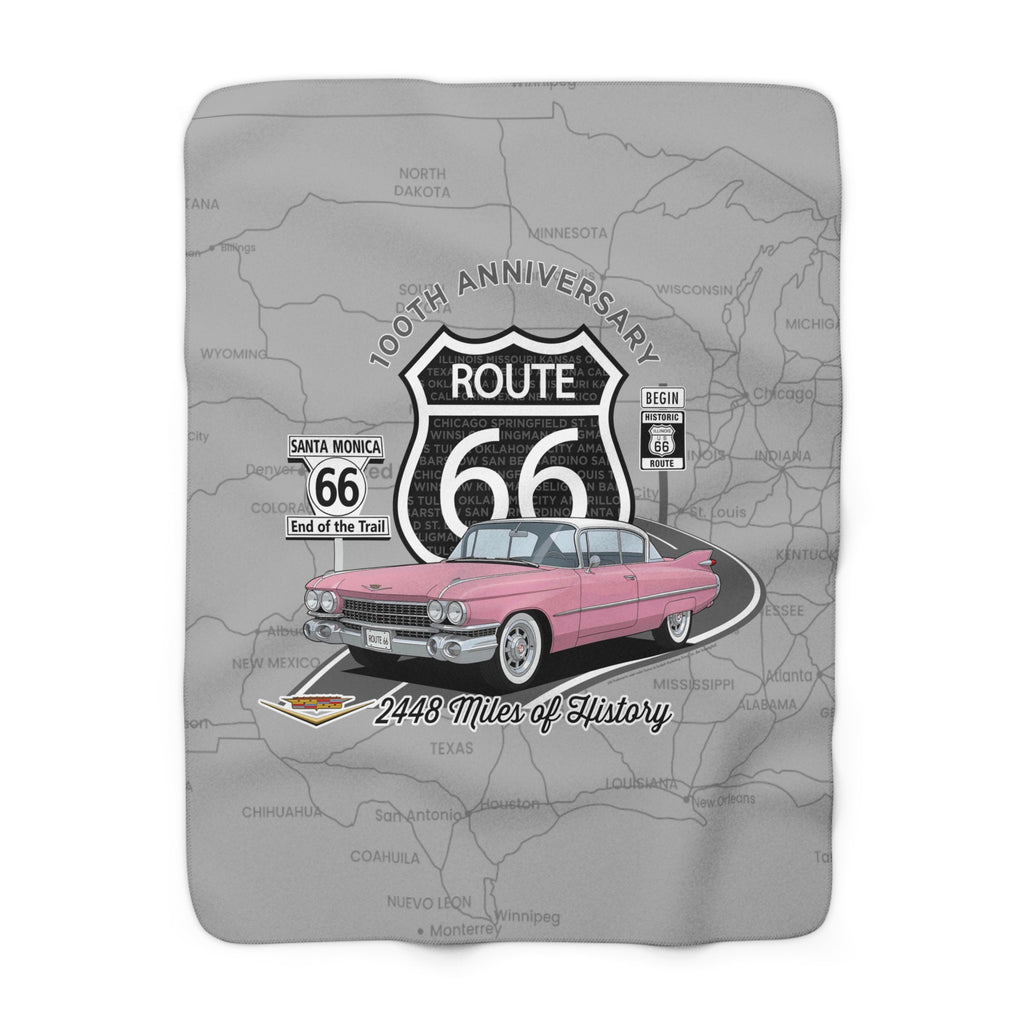 Pink Cadillac Route 66 100th Anniversary Sherpa Blanket – Legends of the Road (50" x 60")