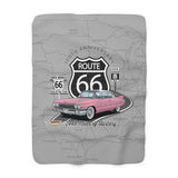 Pink Cadillac Route 66 100th Anniversary Sherpa Blanket – Legends of the Road (50" x 60")