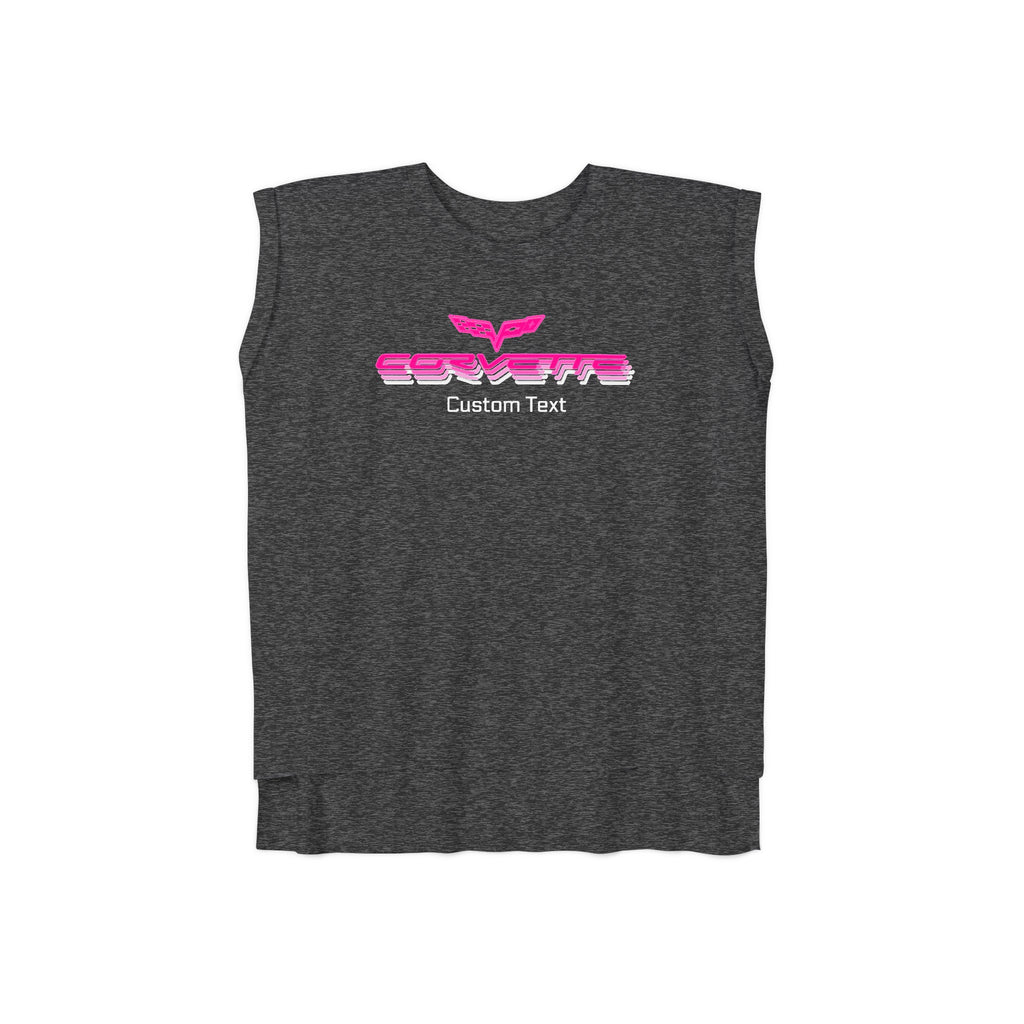 Corvette C6 Personalized Pink Gradient Script Women’s Flowy Muscle Tee, Versatile Sporty Style & Rolled Cuffs