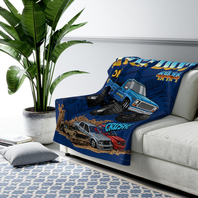 BIGFOOT 4X4X4® "Vroom! Crush!" 50x60 USA-Made Sherpa Blanket — Ultra-Soft Plush Throw
