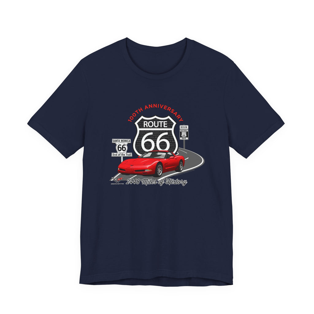 C5 Corvette Route 66 100th Anniversary Short Sleeve Tee – Legends of the Road, Perfect for the Corvette Fan