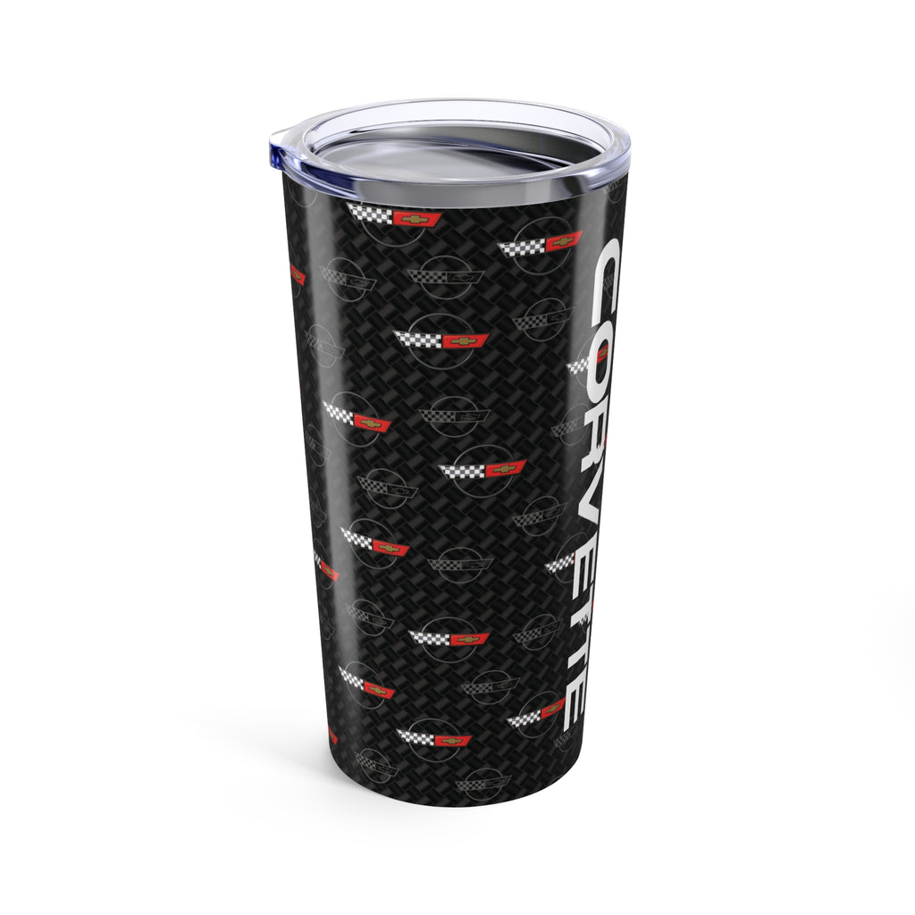 Corvette C4 Logo Toss  Pattern Carbon Tumbler 20oz | Retro Car Lover Travel Cup, Gift for Him, Car Enthusiast, Father's Day, Road Trip