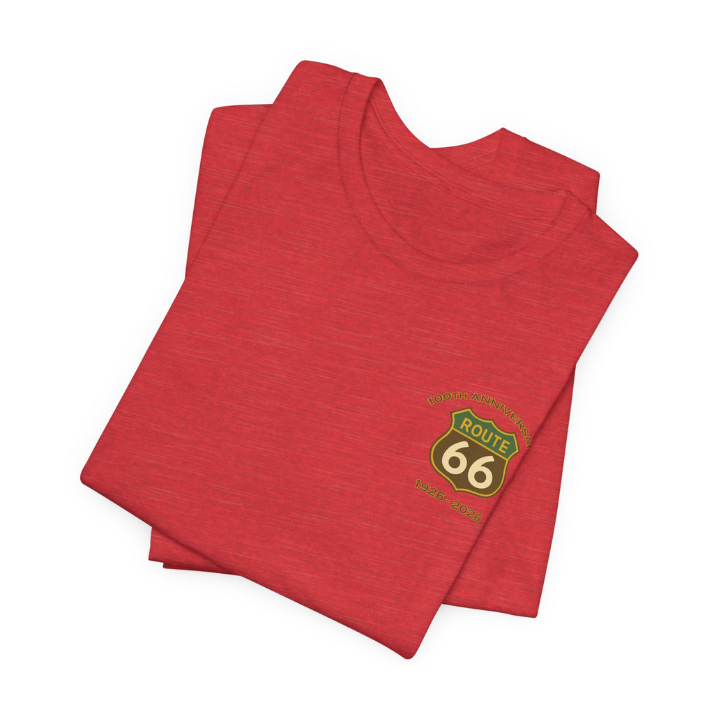 Legends of Route 66 100th Anniversary Landmark Collage Design Cotton Front and Back Printed Short Sleeve Tee