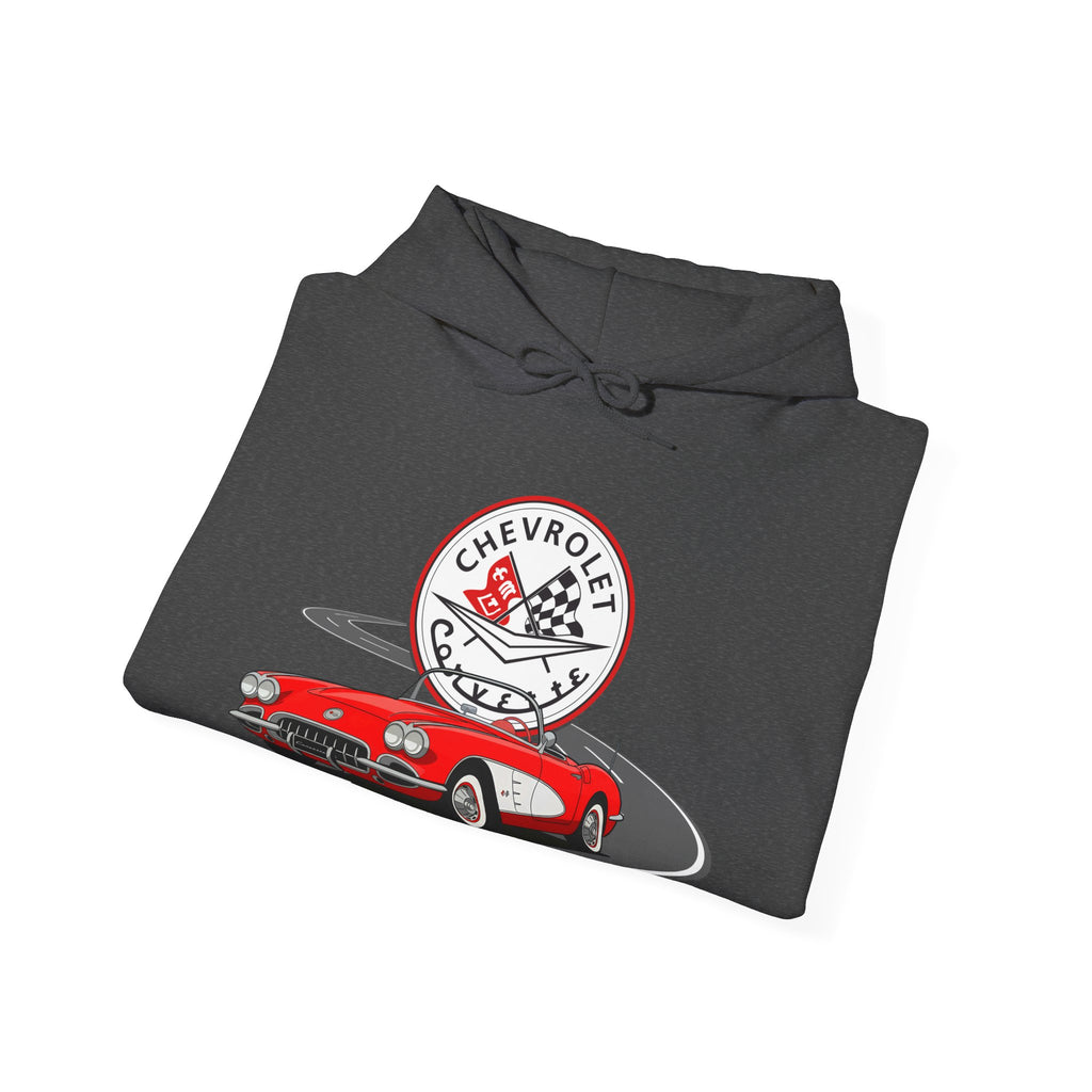 C1 Corvette Emblem & Track Cotton Blend Hooded Sweatshirt – Legends of the Road, Perfect for the Corvette Fan