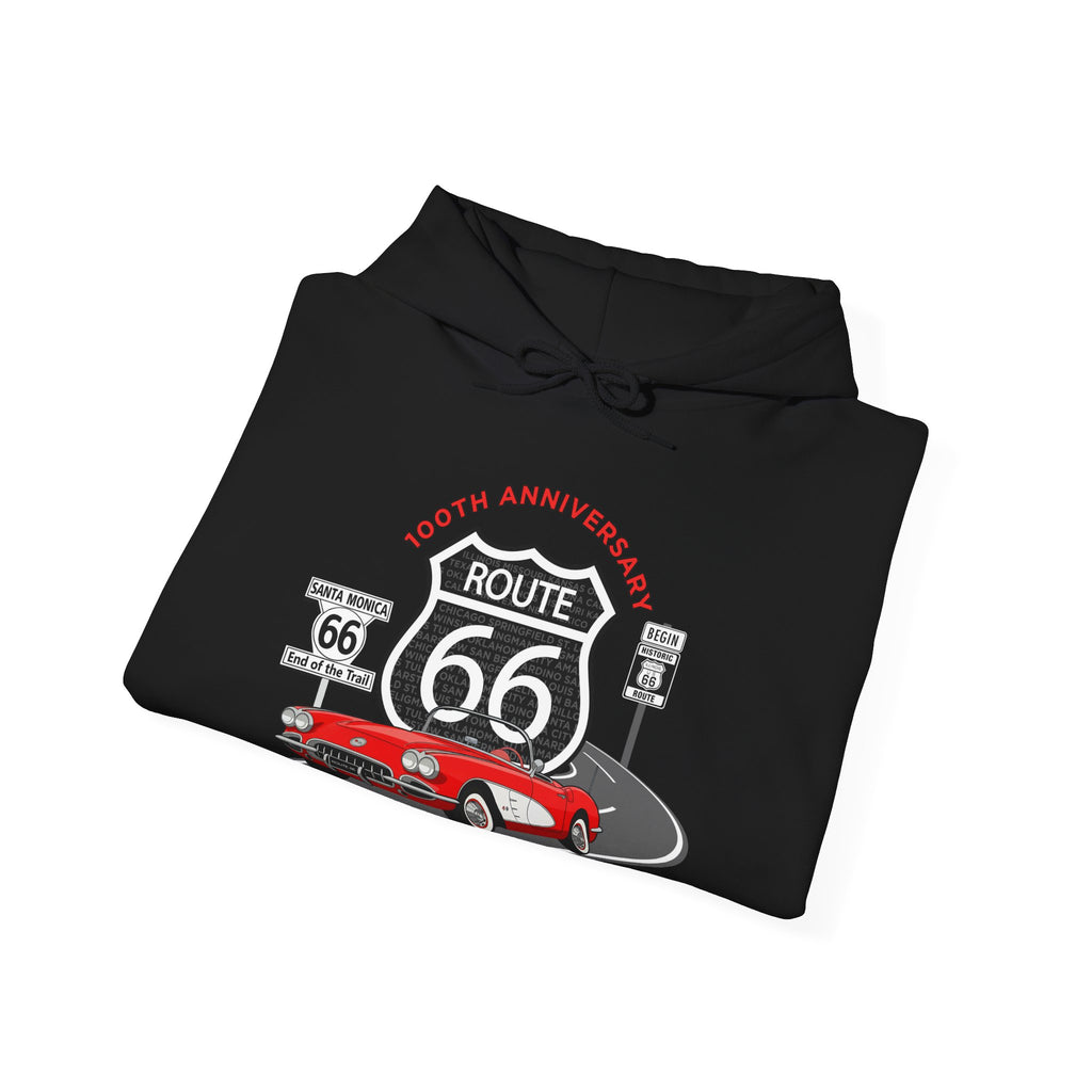 C1 Corvette Route 66 100th Anniversary Hooded Sweatshirt – Legends of the Road, Perfect for the Corvette Fan