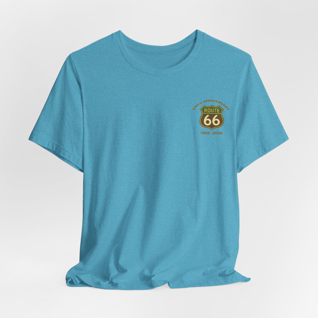 Legends of Route 66 100th Anniversary Landmark Map Design Cotton Front and Back Printed Short Sleeve Tee