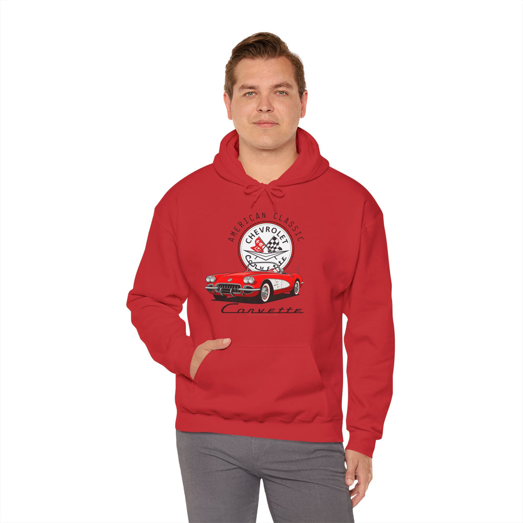 C1 Corvette American Classic Emblem Cotton Blend Hooded Sweatshirt – Legends of the Road, Perfect for the Corvette Fan