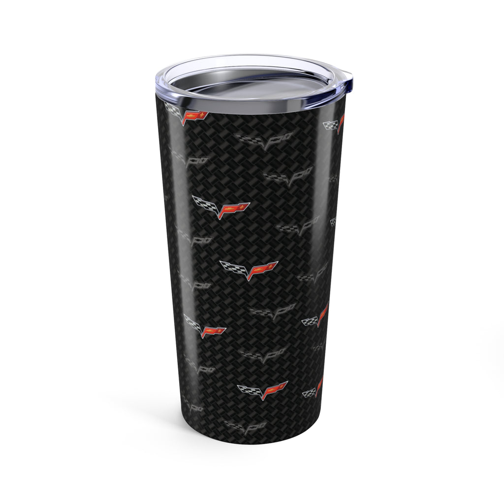 Corvette C6 Logo Toss  Pattern Carbon Tumbler 20oz | Retro Car Lover Travel Cup, Gift for Him, Car Enthusiast, Father's Day, Road Trip