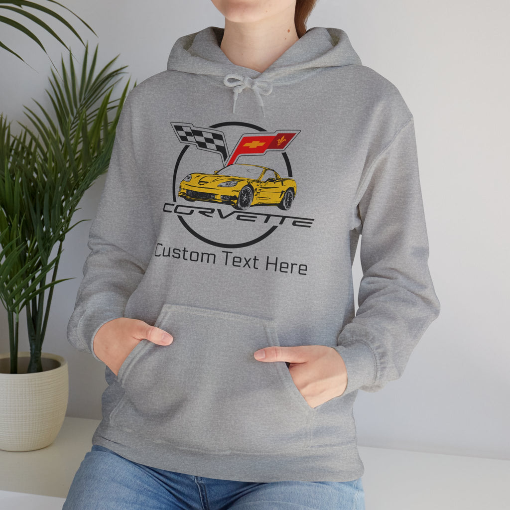 C6 Corvette Personalized Custom Car Color Cotton Blend Hooded Sweatshirt- YELLOW