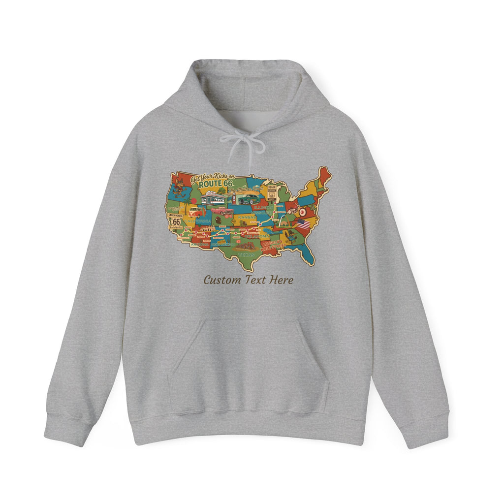 Legends of Route 66 100th Anniversary USA Map Personalized Unisex Fleece Hoodie Sweatshirt