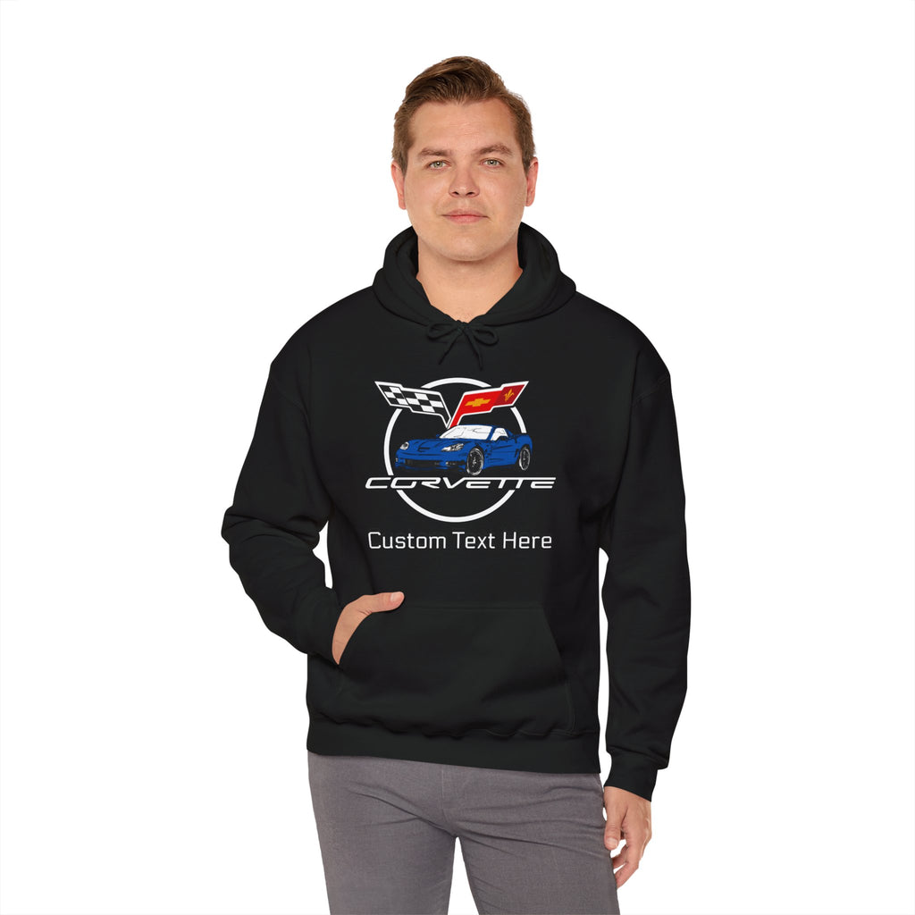 C6 Corvette Personalized Custom Car Color Cotton Blend Hooded Sweatshirt - BLUE