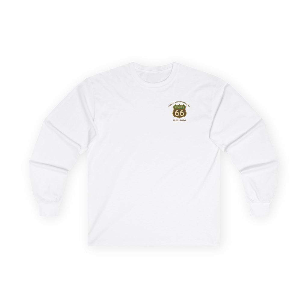 Legends of Route 66 100th Anniversary Landmark Collage Design Cotton Front and Back Printed Tee – Long Sleeve