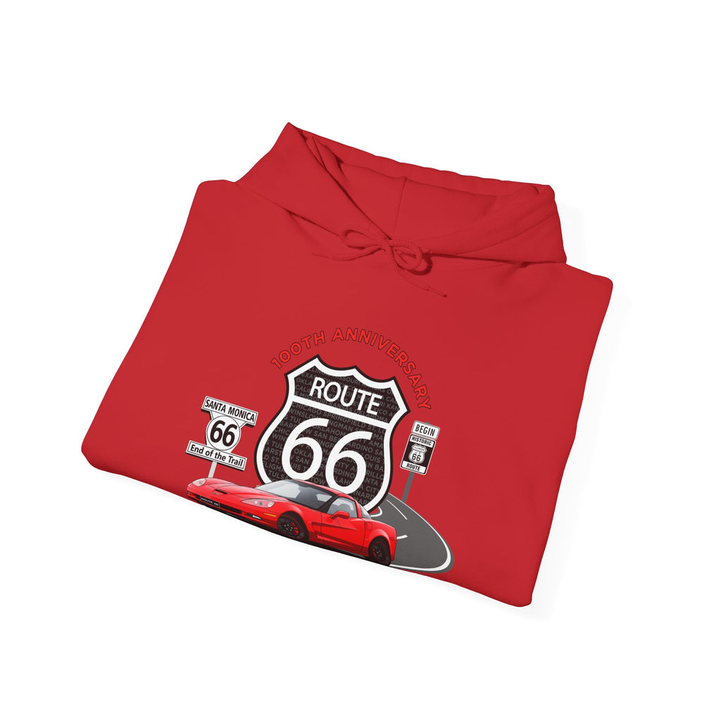 C6 Corvette Route 66 100th Anniversary Hooded Sweatshirt – Legends of the Road, Perfect for the Corvette Fan