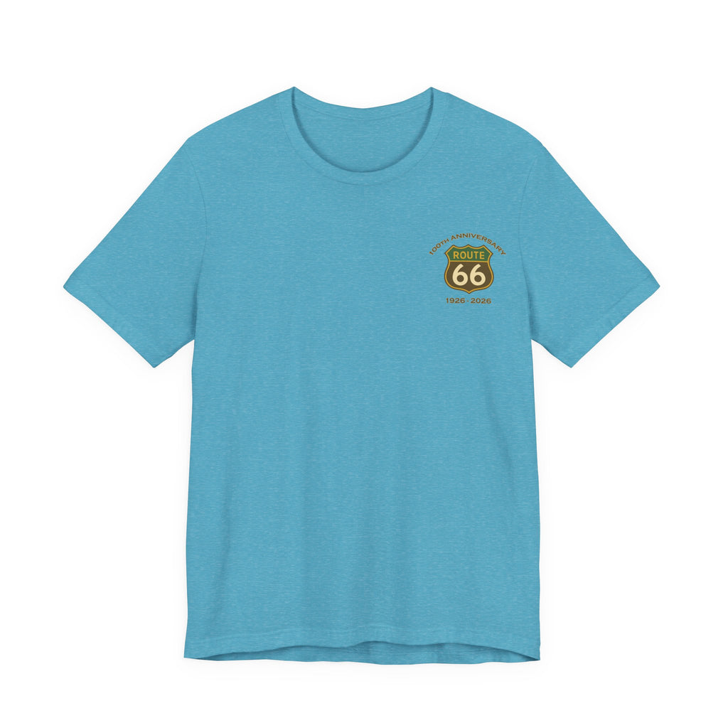 Legends of Route 66 100th Anniversary Landmark Map Design Cotton Front and Back Printed Short Sleeve Tee