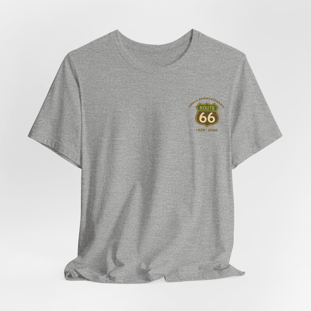Legends of Route 66 100th Anniversary Landmark Map Design Cotton Front and Back Printed Short Sleeve Tee